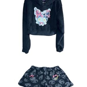 Black Sanrio My Melody‎ cropped hoodie pajama shorts set Size XL